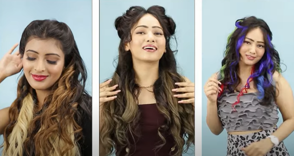 Model wearing hair extensions from India